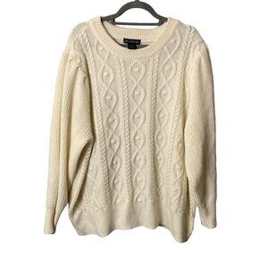 Design 365 Women Size 3X Cream Cable Knit Crew Neck Long Sleeve Sweater